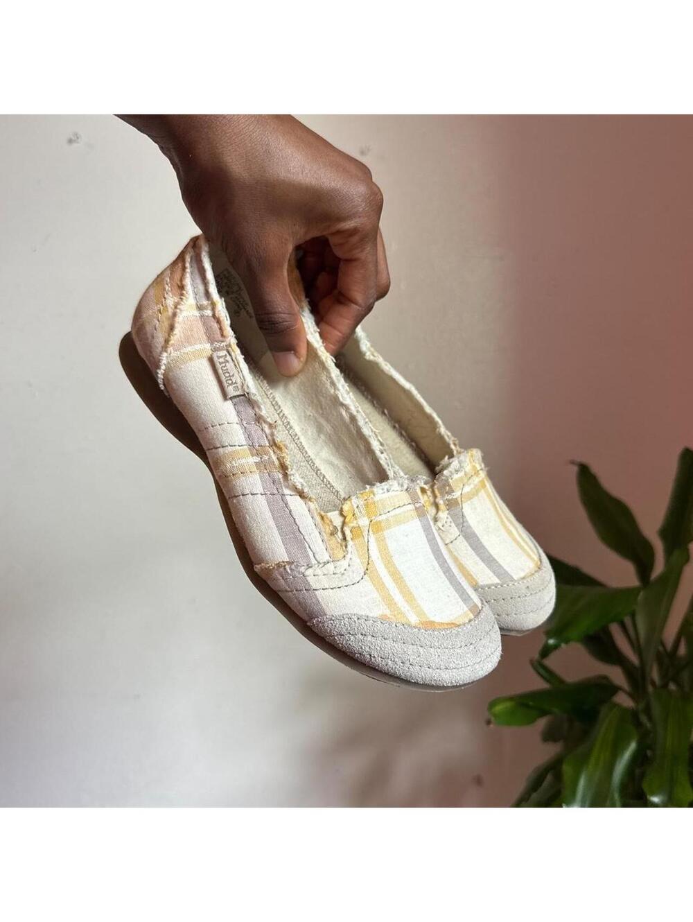 Y2K Mudd Plaid Canvas Ballet Flats Distressed Slip On loafers shoes US 6.5
